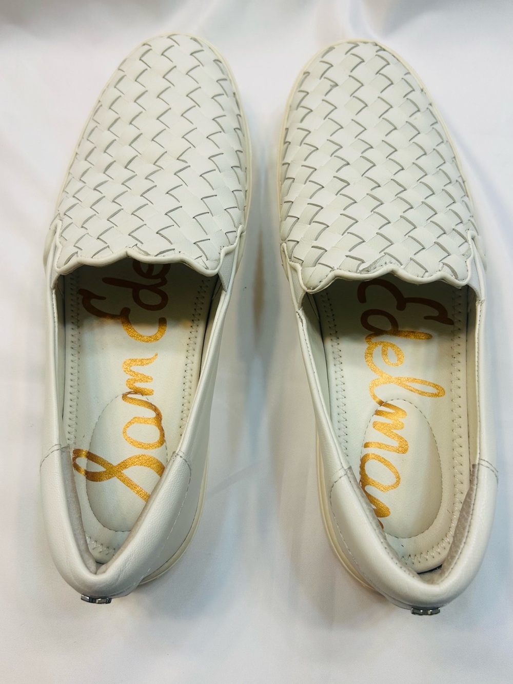 Sam Edelman Cream Woven Leather Slip-On Loafers
